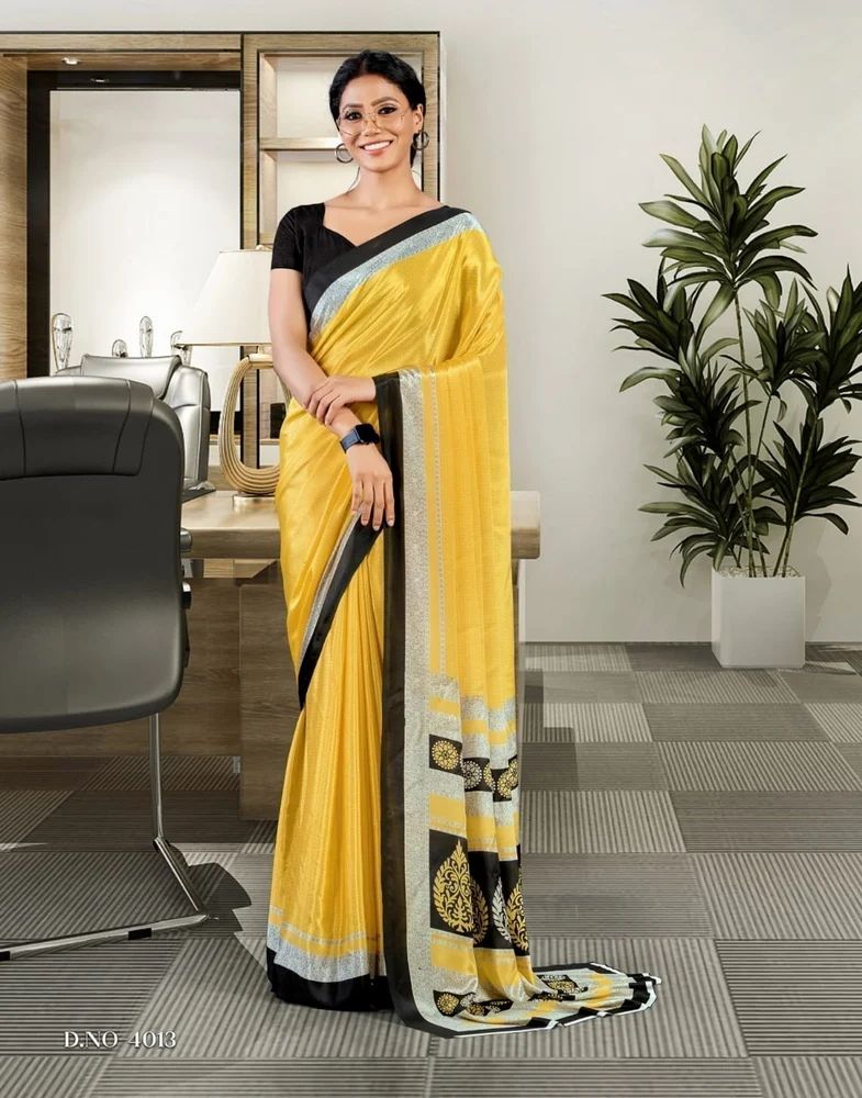 Ladies Italian Crepe Formal Wear Uniform Saree
