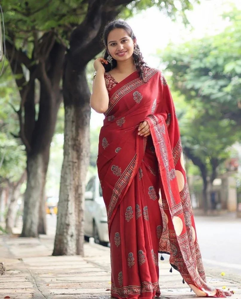 Ajrakh Print Model Silk Saree