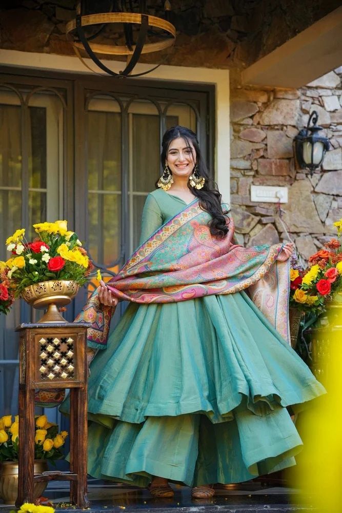 beautiful anarkali kurti with plazzo and dupatta