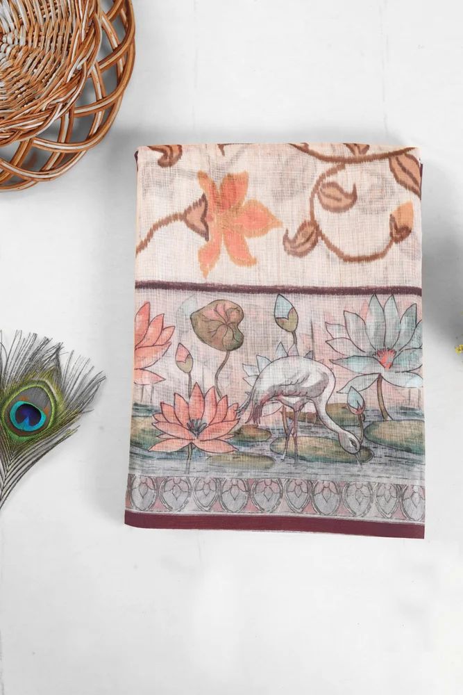 Kamalini Printed Linen Saree