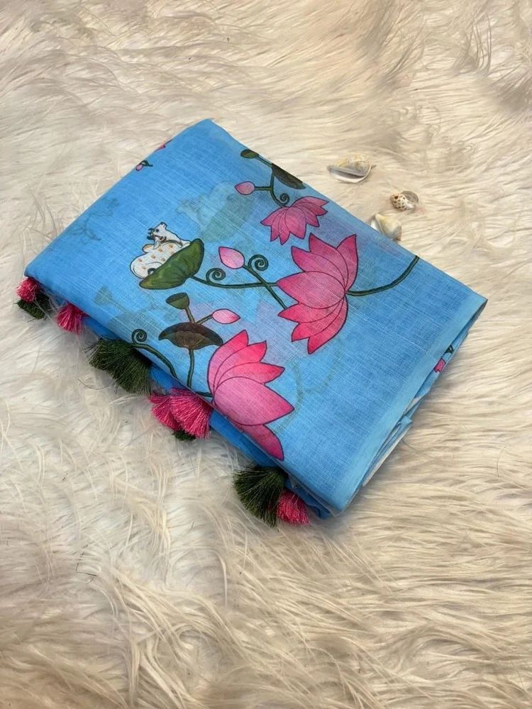 Digital Print Linen Sarees