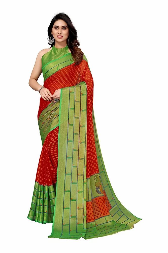 Toned Polka Dots Pattern Printed Chiffon Brasso  Saree