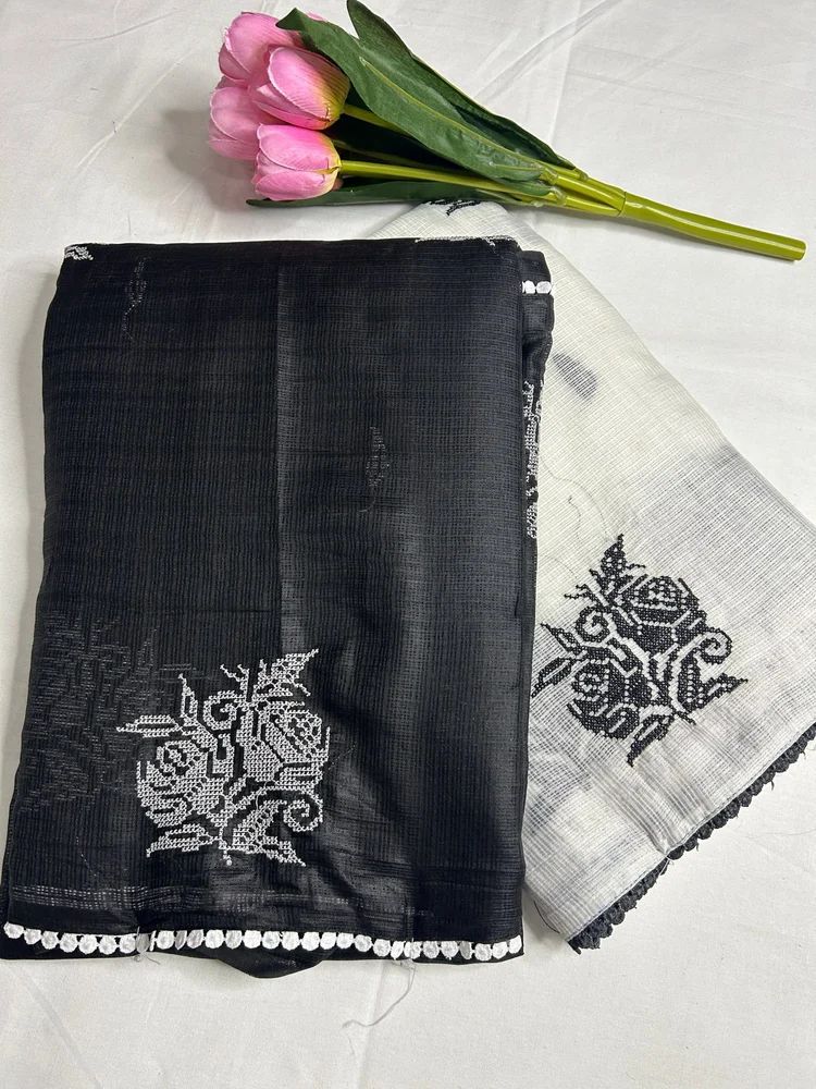 Kota Doria Embroidery Sarees, Embroidered, Silk