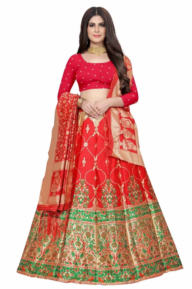 Ladies Georgette Red Printed Lehanga Choli