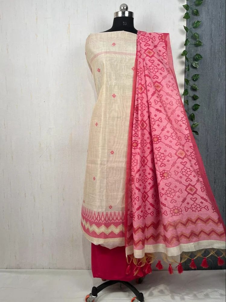 PURE MUGA COTTON WITH UNIQUE TEMPLE WEAVING  UNSTITCHED SUITS
