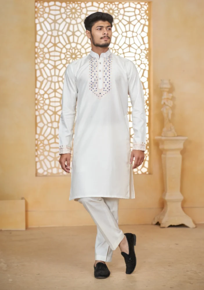 White Pyramid Gold Men Cotton Kurta