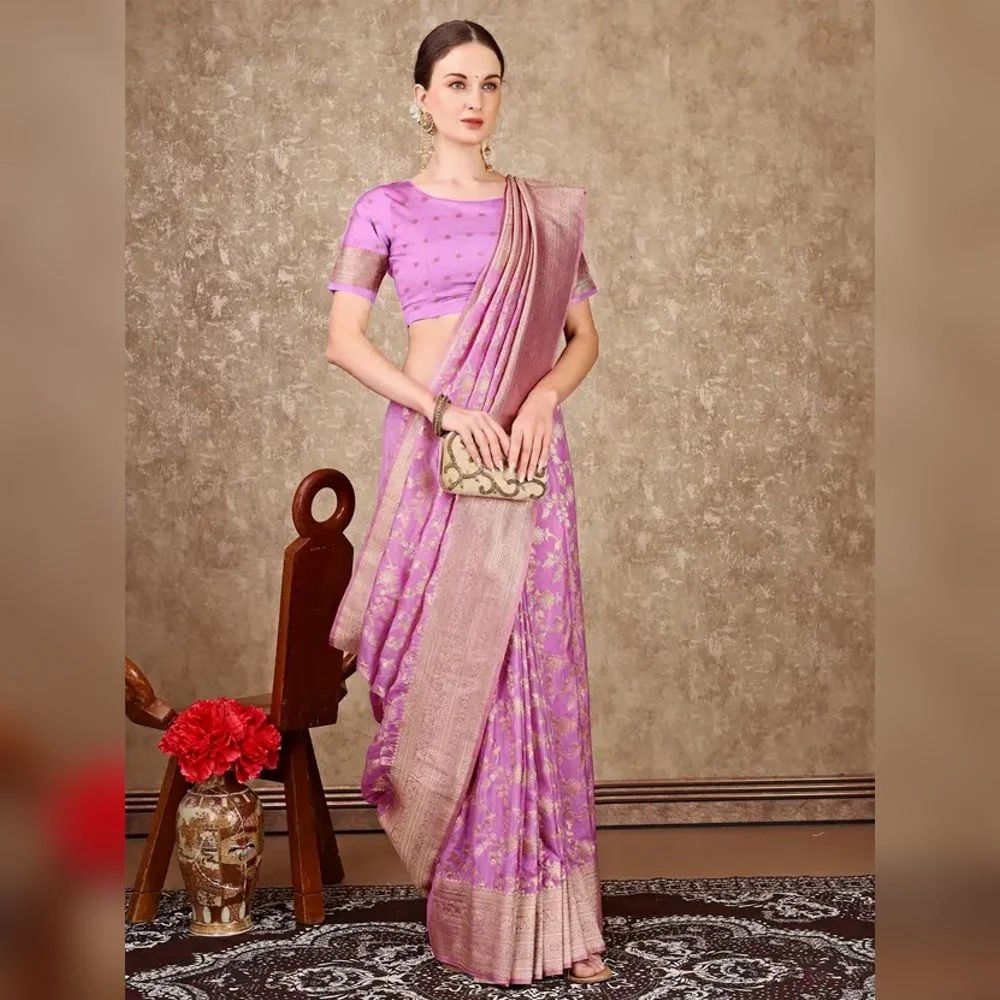 Ladies Silk Purple Printed Bollywood Crepe Saree