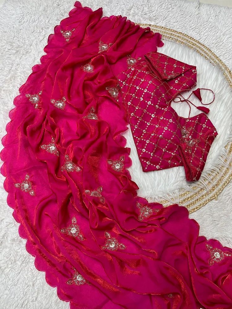 FENDI SATIN HEAVY BEETS AND SEQUENCE SAREE AT WHOLESALE PRICE