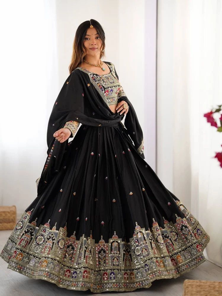 Embroidery Silk Black Lehenga Choli For Party Function