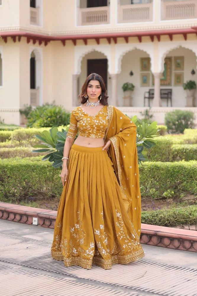 TRENDY CULTURE'S Vichitra Silk Lehenga Choli with Heavy Sequins & Zari Embroidery