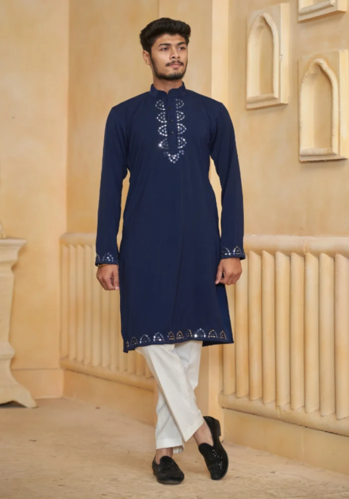 Navy Blue Flyer Men Cotton Kurta