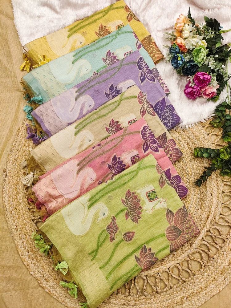 Designer Muga Cotton Saree with Lotus Weaving & Fancy Tassels