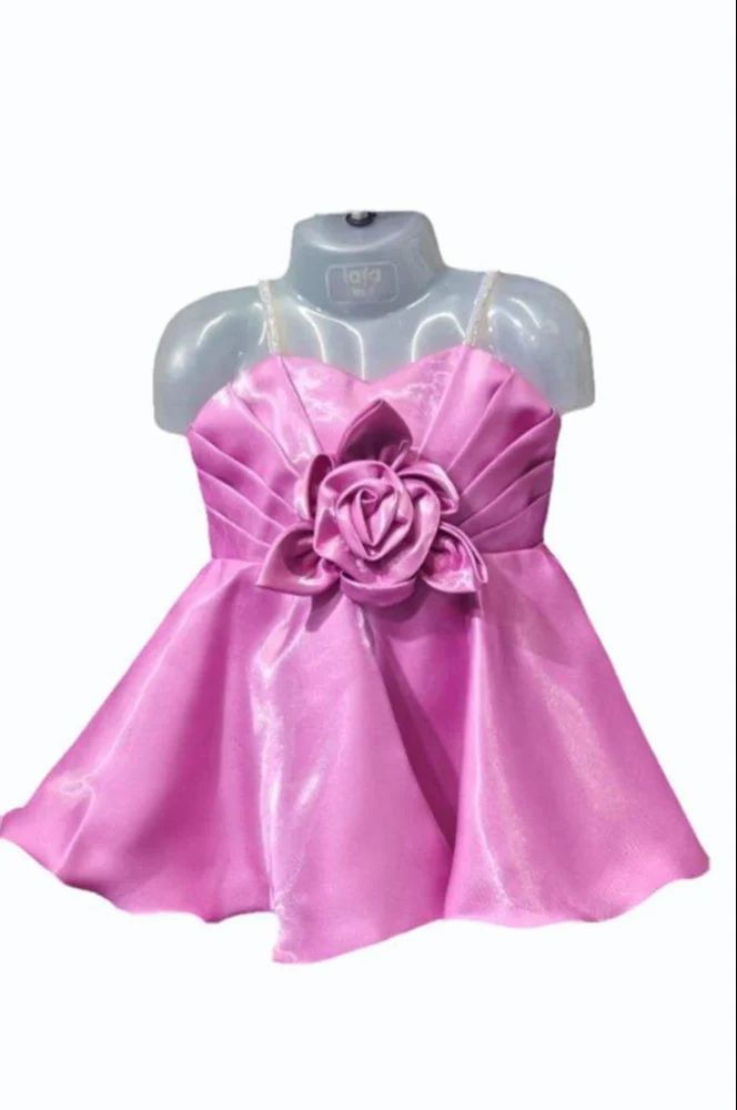 FP106 Girls Bright Pink Frock with 3D Flower Bodice