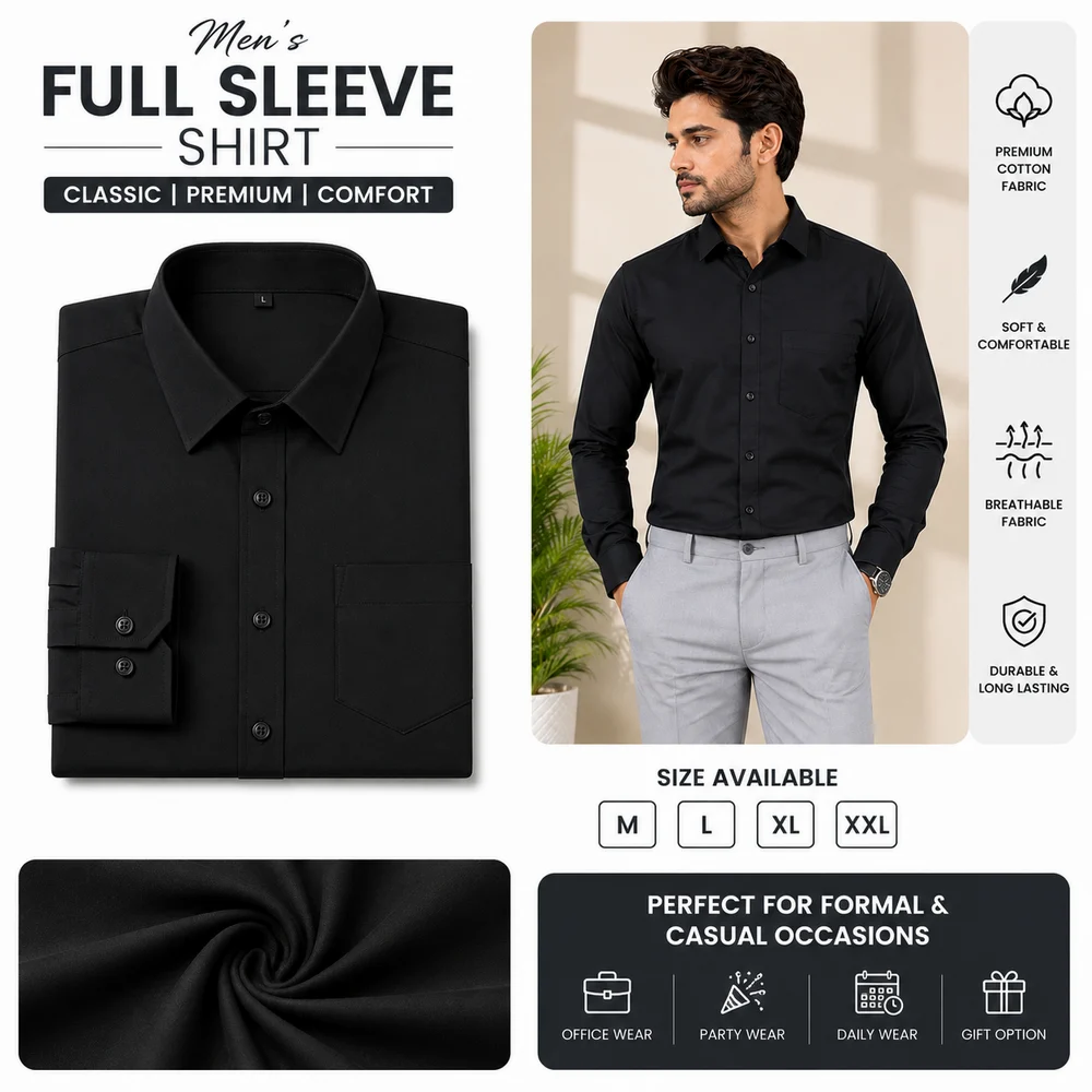 Mens Black Plain Shirt