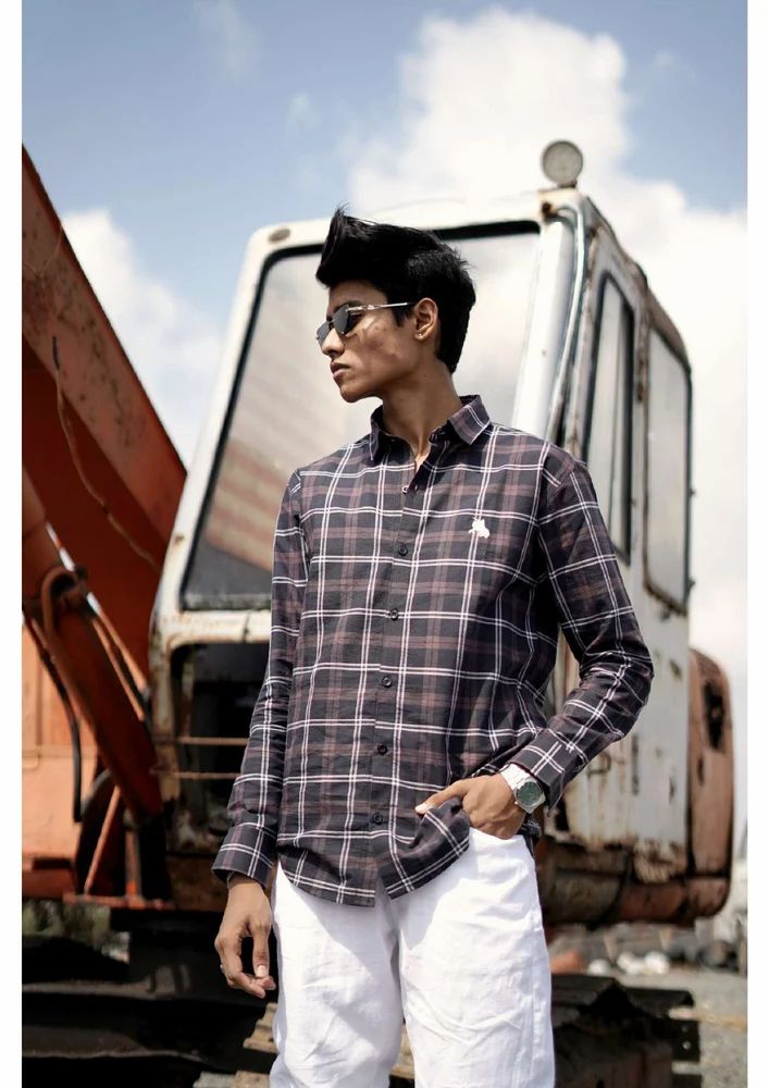 Mens Cotton Reddish Brown Check Shirts