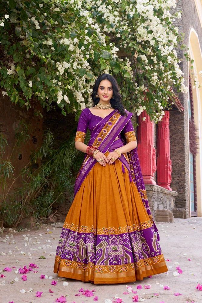 TRENDY CULTURE'S  Designer Tasar Silk Lehenga with Patola & Foil Work