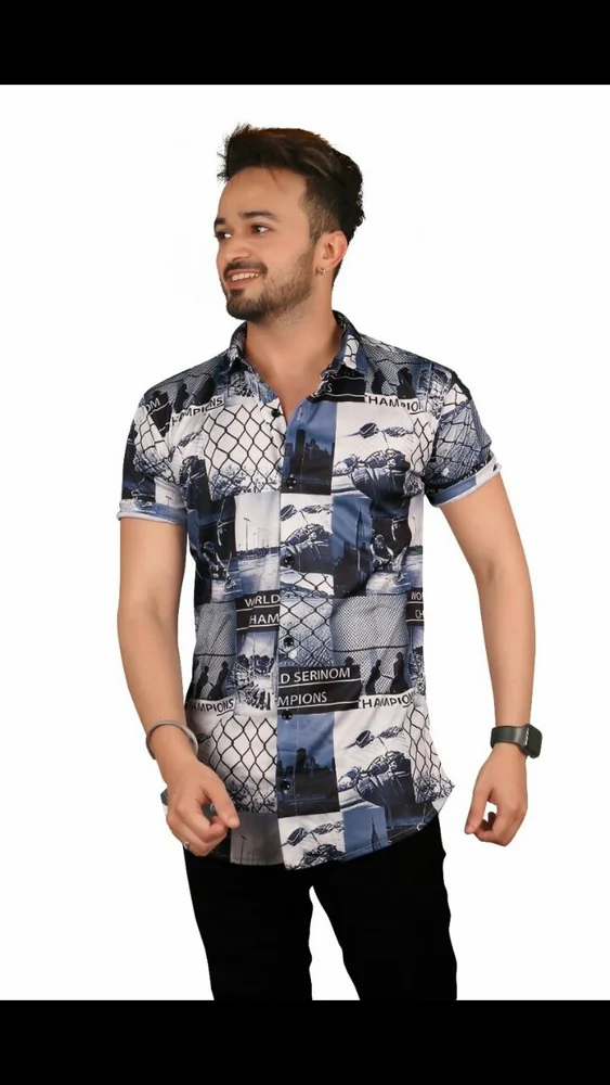 Lycra Blend Printed Half Sleve Shirt, Casual Wear