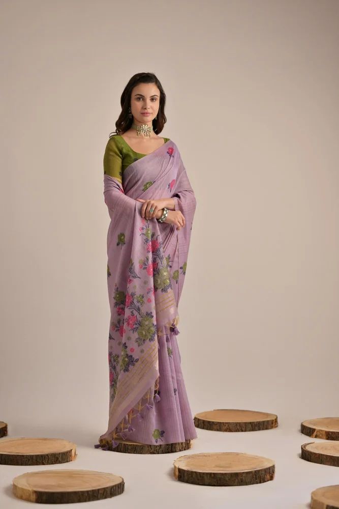 Premium soft Muga Cotton saree with classic colourfull motifs weaving pallu
