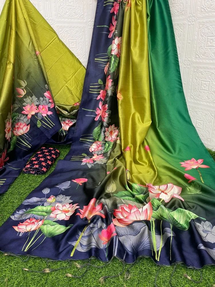 NEW 3 COLOUR CONTRAST TUSSAR SILK PRINTED SAREE