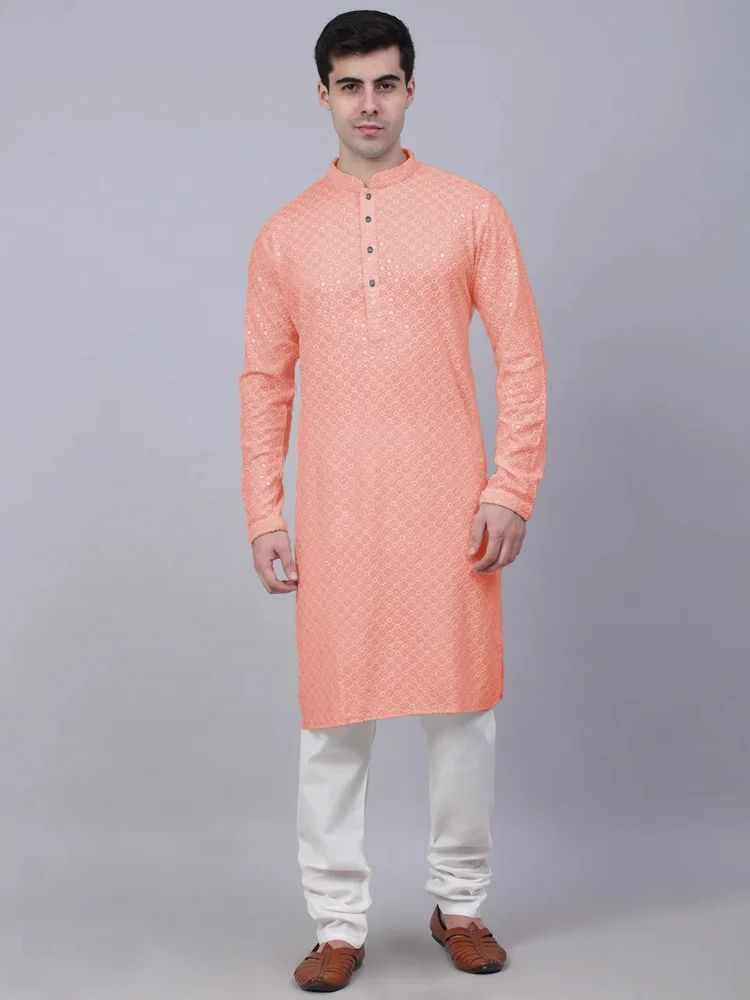 Men Embroidered, Embellished Cotton Rayon Straight Kurta