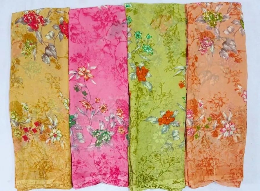 Floral Printed Georgette Cotton Saree