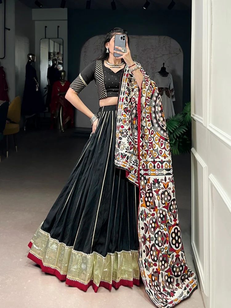 TRENDY CULTURE'S Pure Chanderi Lehenga Choli with Zari Weaving and Embossed Design