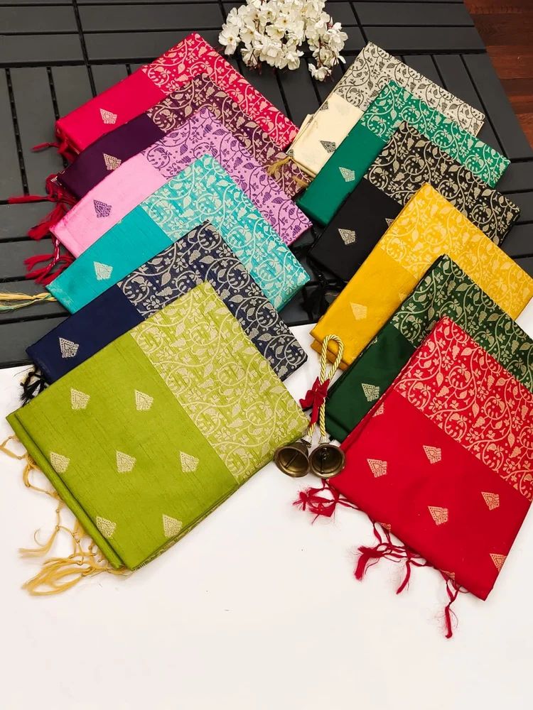Handloom raw silk saree with all over weaving Butties and weving pallu