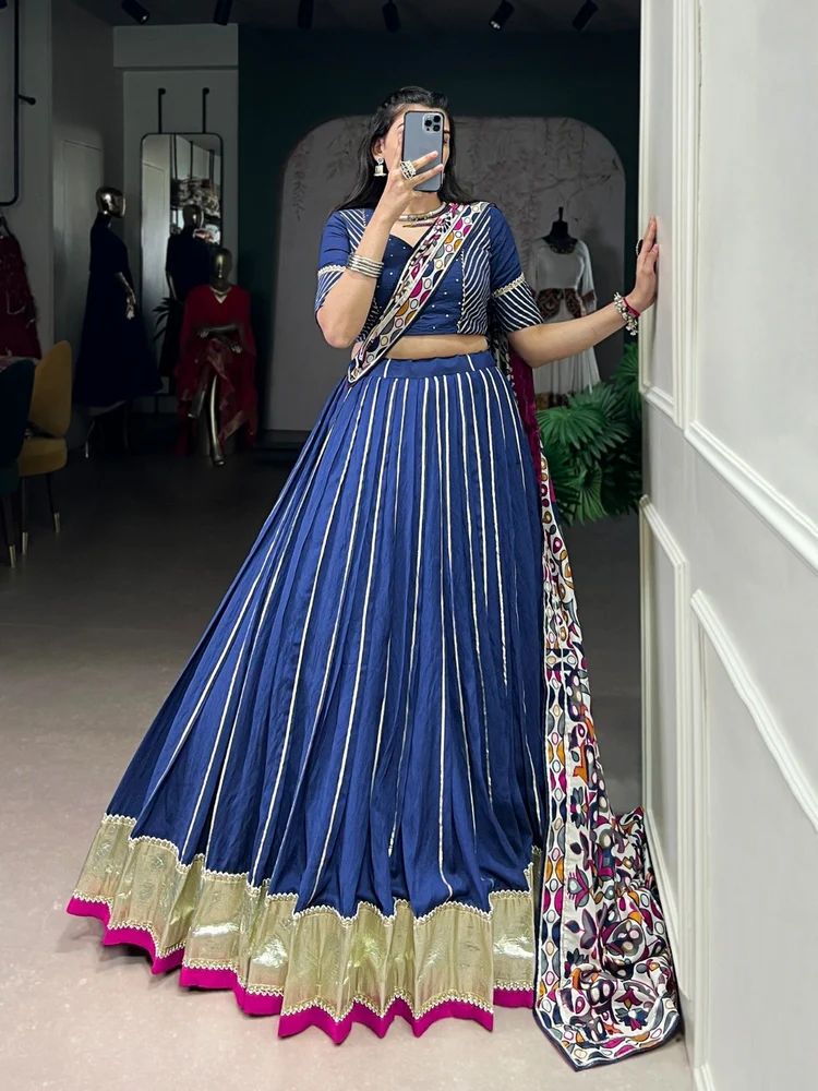 TRENDY CULTURE'S Pure Chanderi Lehenga Choli with Zari Weaving and Embossed Design