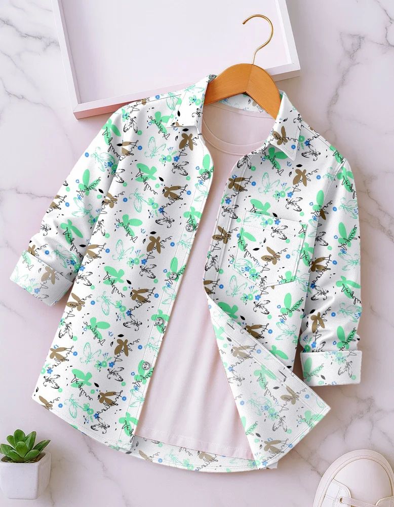Dove White Boys Rayon Butterfly Print Shirt