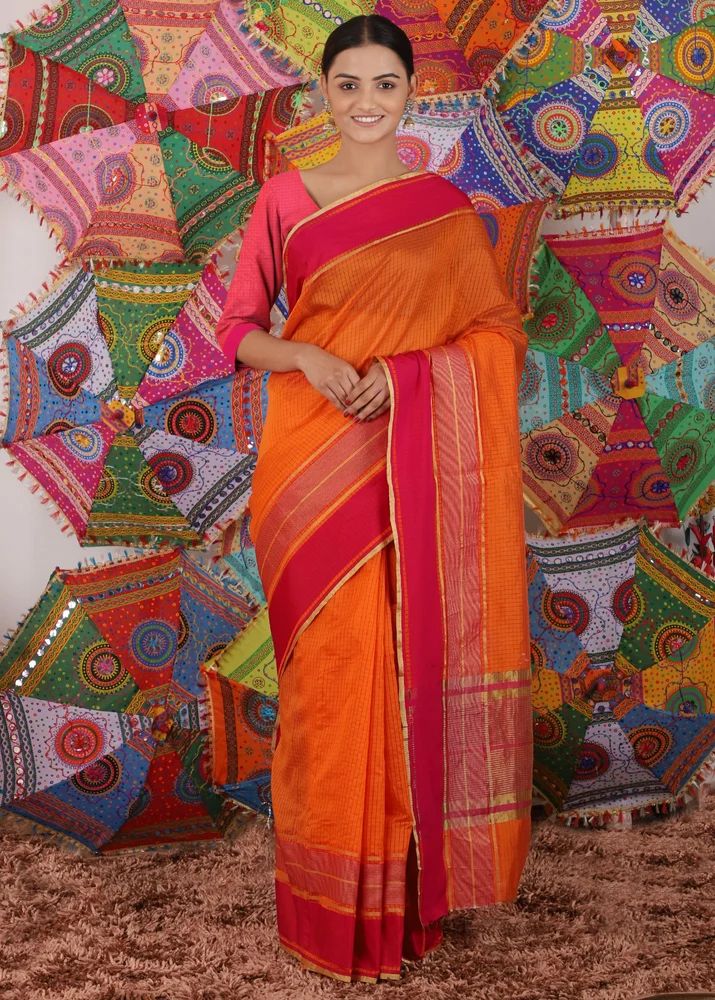 Cotton Silk Saree with Golden Border