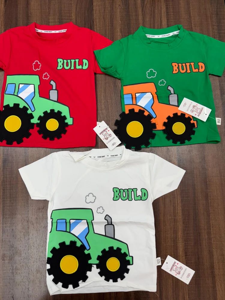 Red Cotton Boys Summer T Shirts, 3 to 4 Years