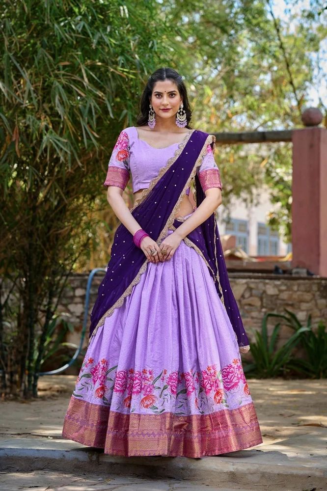 TRENDY CULTURE'S Designer Cotton Silk Lehenga with Delicate Thread Embroidery
