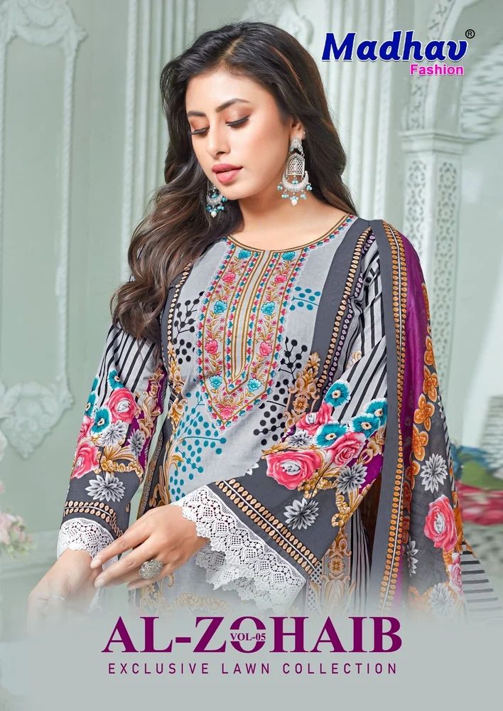 MADHAV FASHION AL ZOHAIB VOL 5 PURE LAWN COTTON DRESS MATERIAL AT WHOLESALE PRICE
