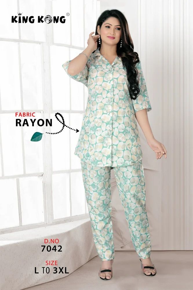 Trendy Rayon Printed Shirt & Pant Co-Ord Set for Women - Sizes L to 3XL