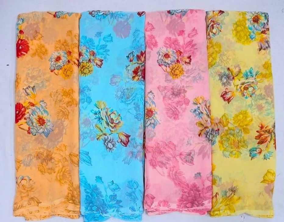 Floral Printed Cotton Chiffon  Saree