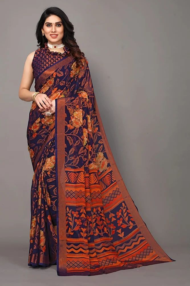 Two Toned Floral Printed Soft Chiffon Brasso Saree