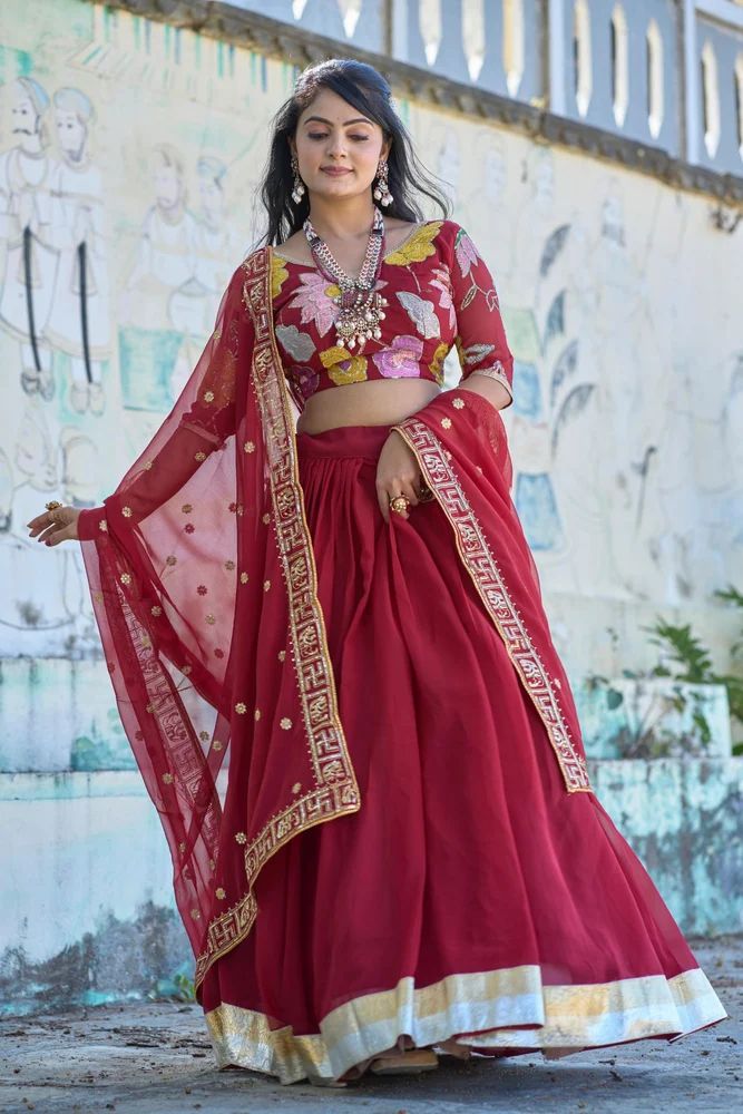 Classic Marron Embroidery Lehengha Choli