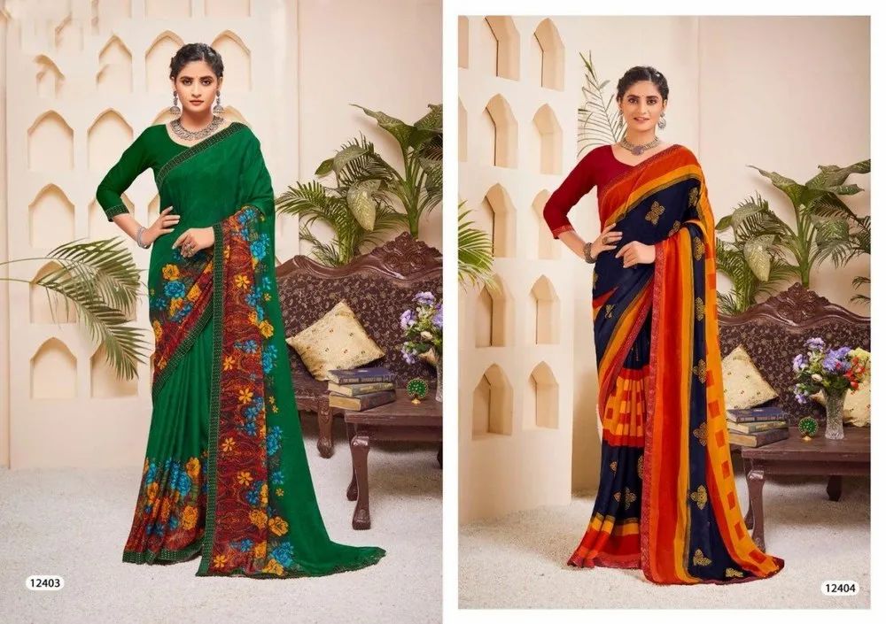 Georgette Multicolor Daily Wear Fancy Saree, Casual