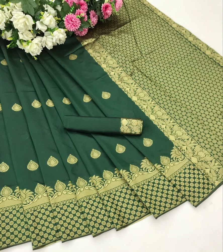 Soft Lichi Silk Saree Green leaf