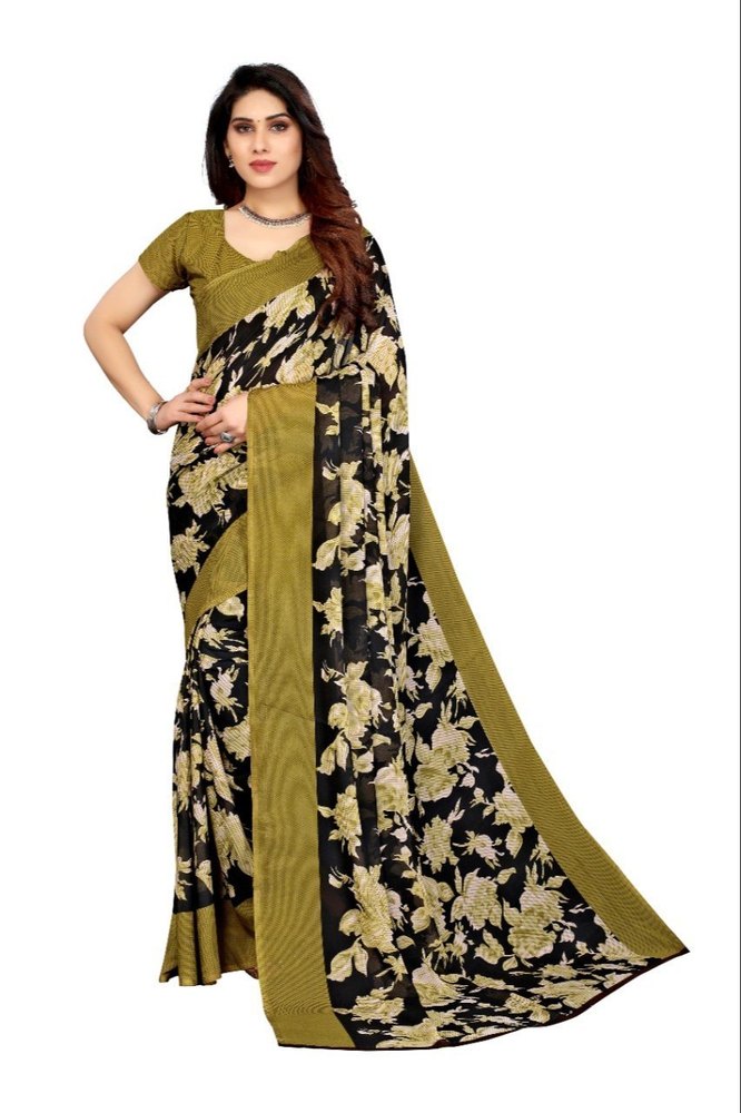 Multicolor Latest Georgette Saree, With blouse piece