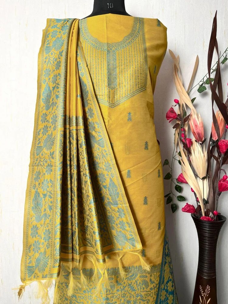 PRESENTING HANDLOOM RAW SILK UNSTITCHED DRESS SUITS