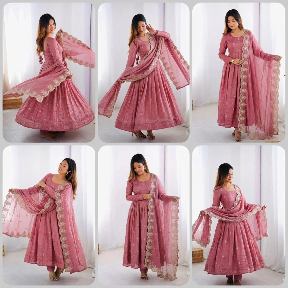 Elegant Embroidered Sequence Designer Anarkali kurti with pant and dupatta
