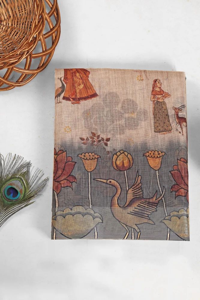 Kalamkari Katha Linen Saree