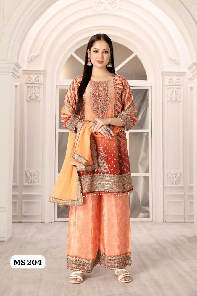 Pakistani Viral Crepe Sahara Set - Party Wear Georgette 3 Piece Ready to Wear with Mirror Work