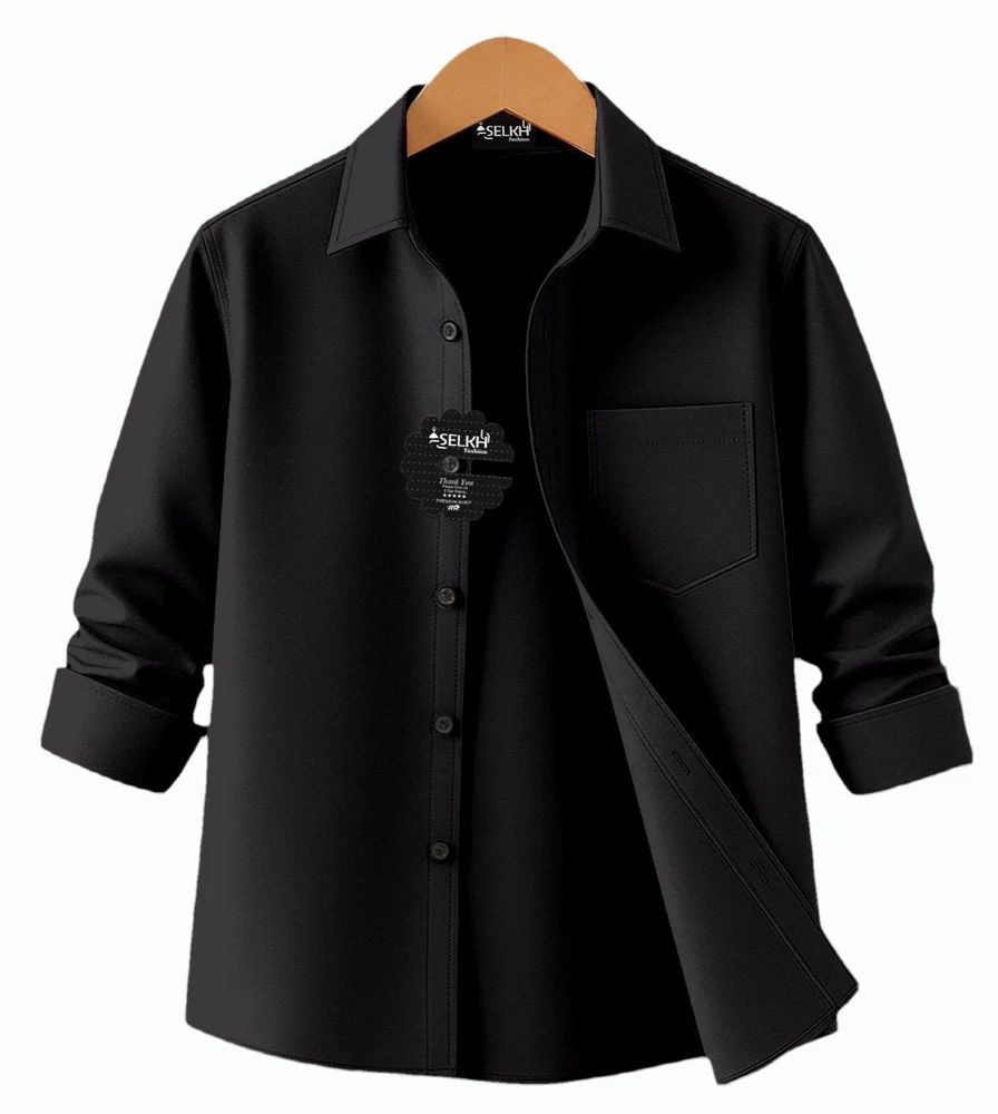 Black Men Plain Cotton Shirt