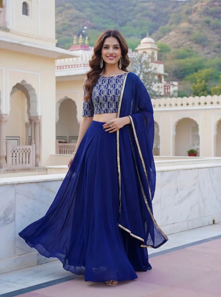 TRENDY CULTURE'S Pure Solid Georgette Party Wear Lehenga Choli