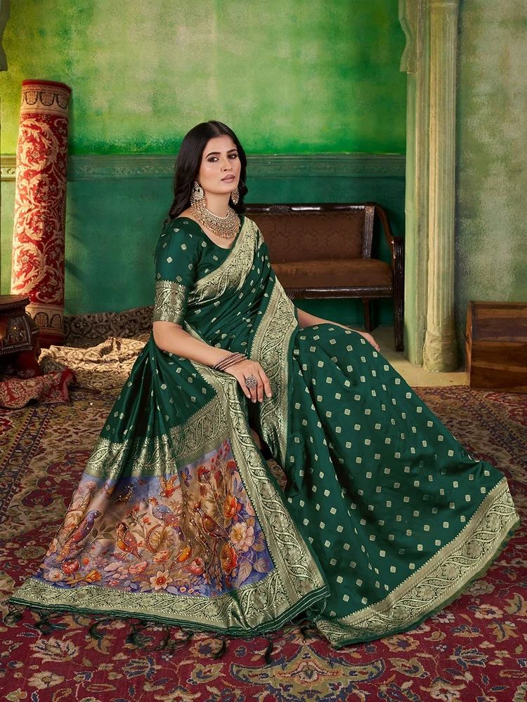 Original Pure Soft Jacquard Saree with Zari Weaving, Digital Pallu & Handwork