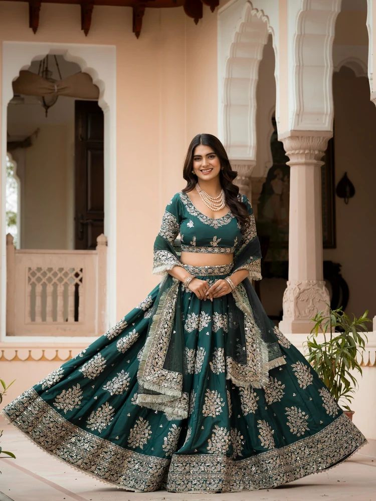 TRENDY CULTURE Manufacturer Heavy Embroidered Work French Crepe Green Choli for Women