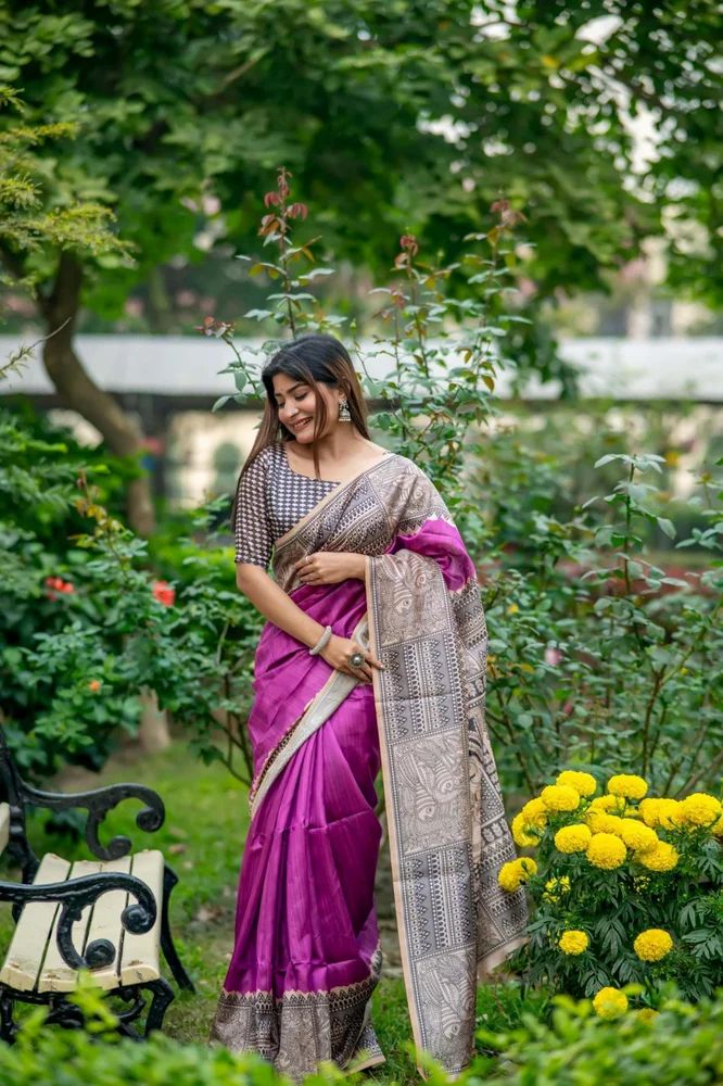 SOFT TUSSAR SILK MADHUBANI PRINTS SAREE AT WHOLESALE PRICE