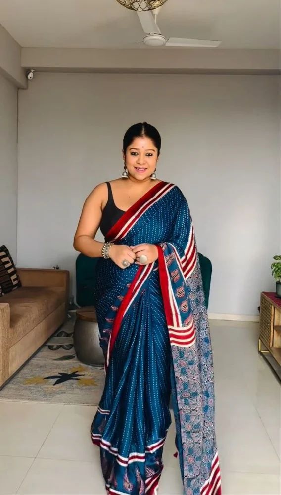 Ajrakh Modal Silk Saree